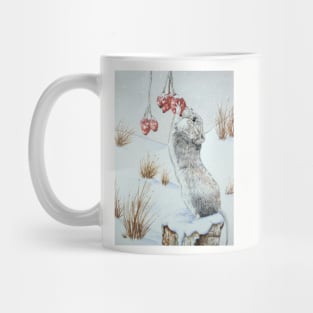 Cute mouse and red berries snow scene wildlife Mug